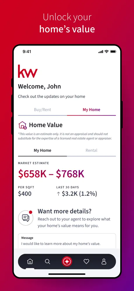 KW App home evaluation screen